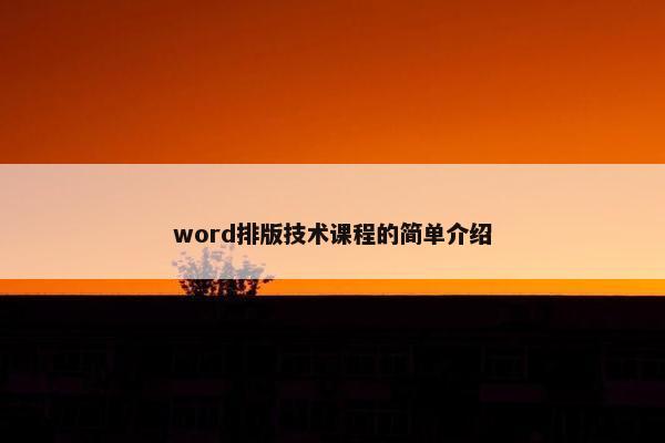word排版技术课程的简单介绍