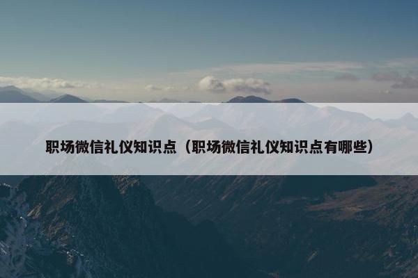 职场微信礼仪知识点（职场微信礼仪知识点有哪些）