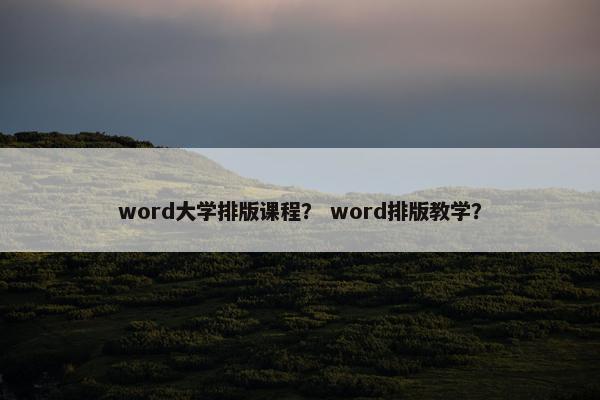 word大学排版课程？ word排版教学？