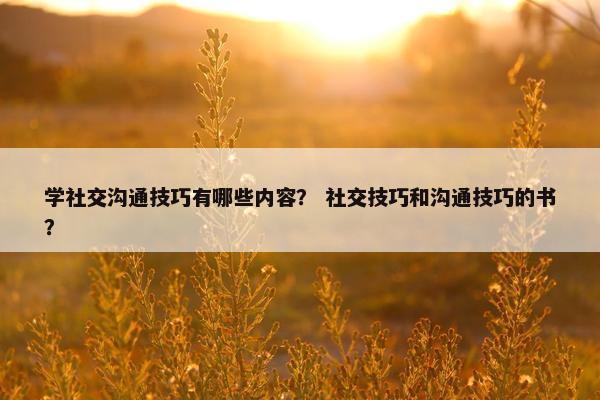 学社交沟通技巧有哪些内容？ 社交技巧和沟通技巧的书？