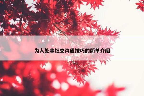 为人处事社交沟通技巧的简单介绍