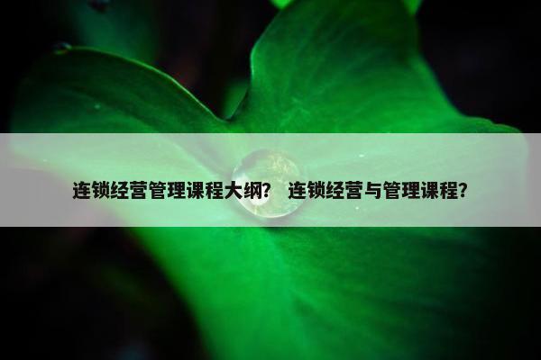 连锁经营管理课程大纲？ 连锁经营与管理课程？